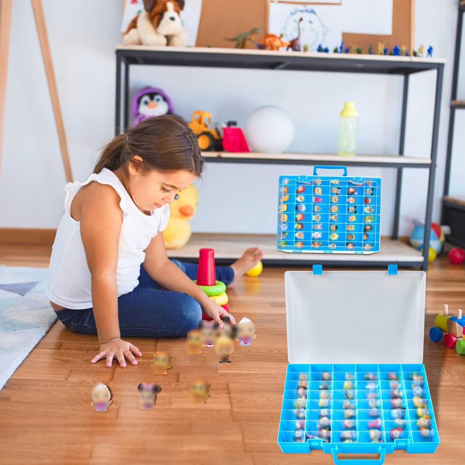 Display Case Compatible with Disney Doorables Collectible Mini Figures/ for MGA Entertainment Miniverse. Toys Storage Organizer Container for Multi Peek/ for Village Peek Characters (Box Only)--Blue