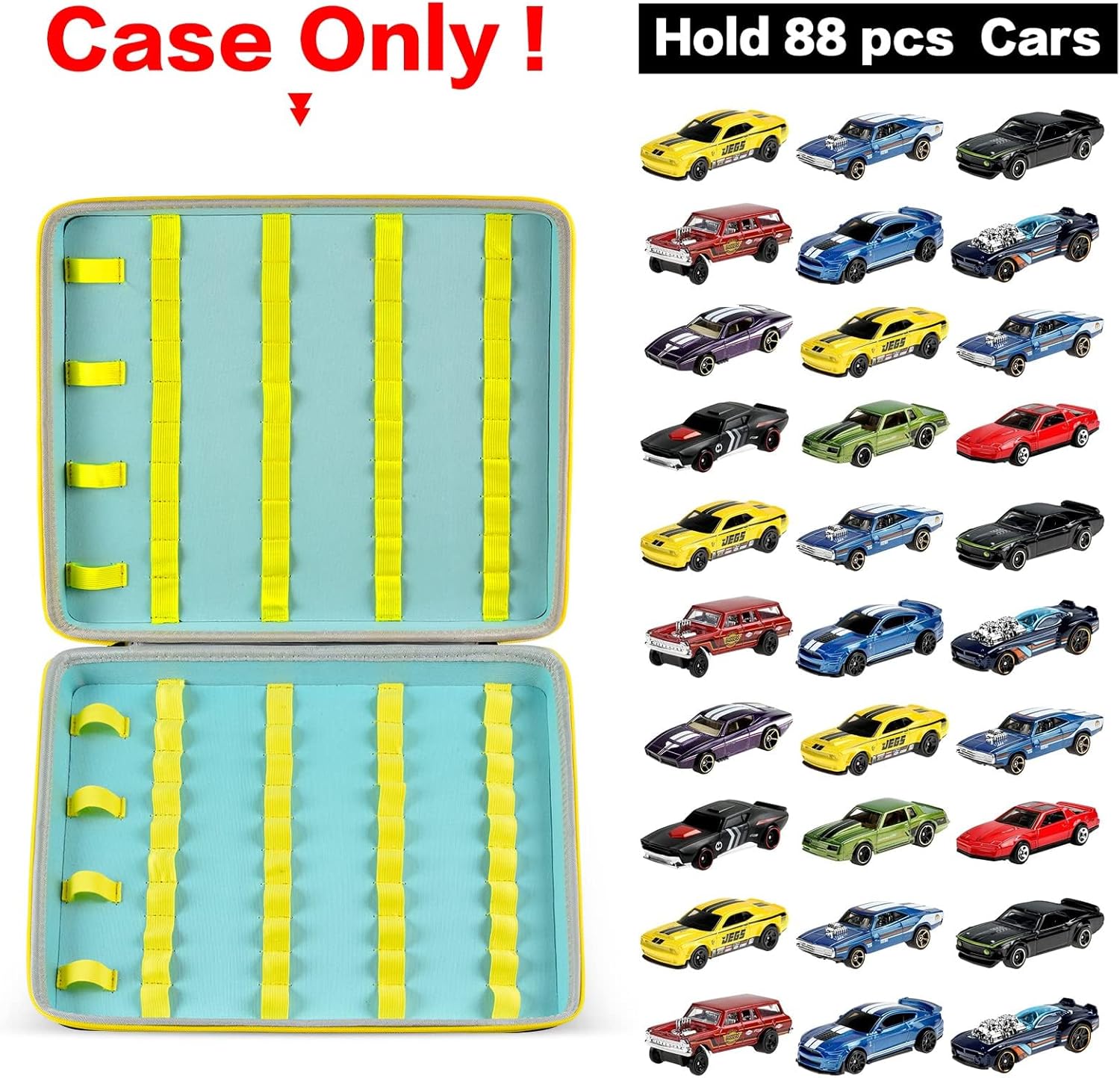 PAIYULE Toys Case for Hot Wheels Cars, Organizer for Matchbox Cars. Trucks&Cars Display Container for Instant Collection Holds 88 Count Mini Vehicles, Box Only